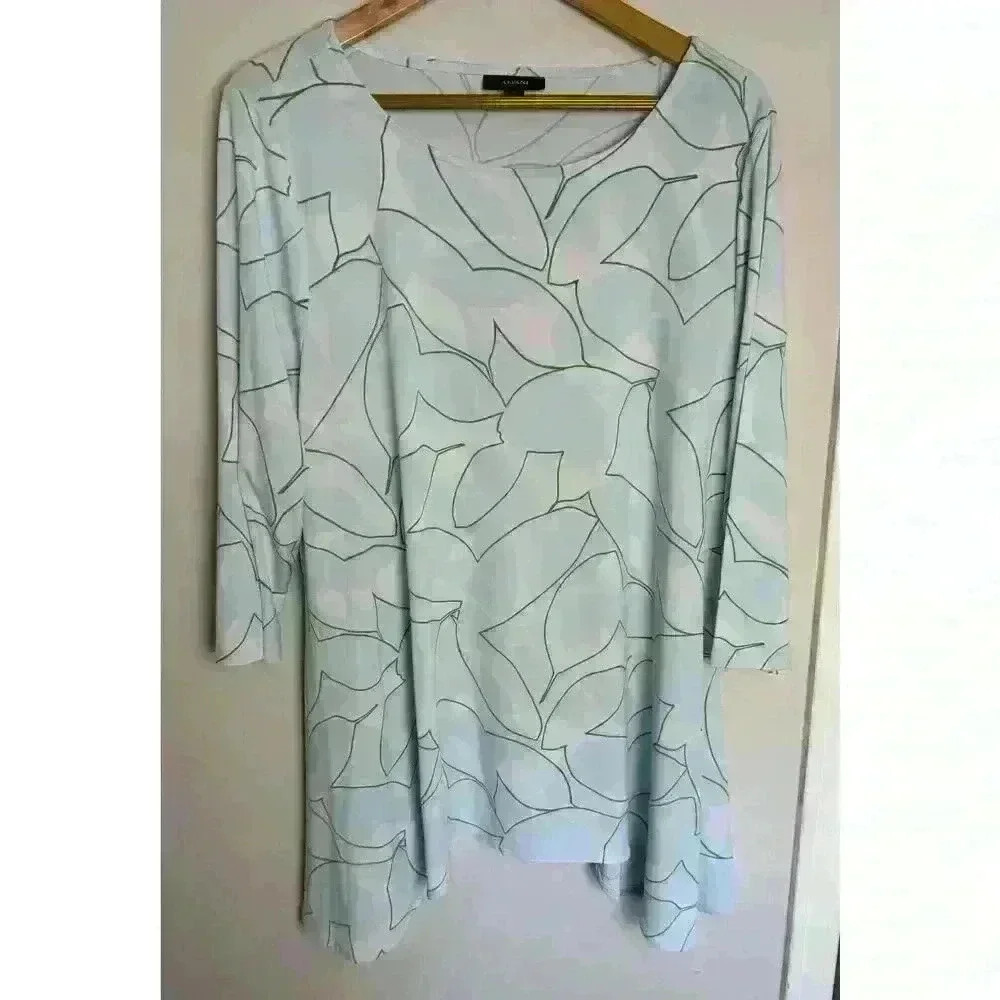 EUC Alfani BLUE BOLD LEAF Women's Printed Swing Top, US XL 3/4 Flared Sleeves - Picture 11 of 11